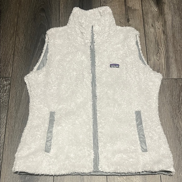 Womens PATAGONIA White Gray Reversible LOS LOBOS Fleece Zip Vest - Picture 1 of 13